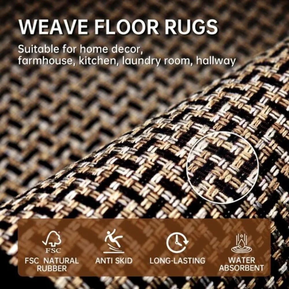 New 2PC Washable Kitchen Rug Set, Non-Skid Absorbent Runner Mats in Black